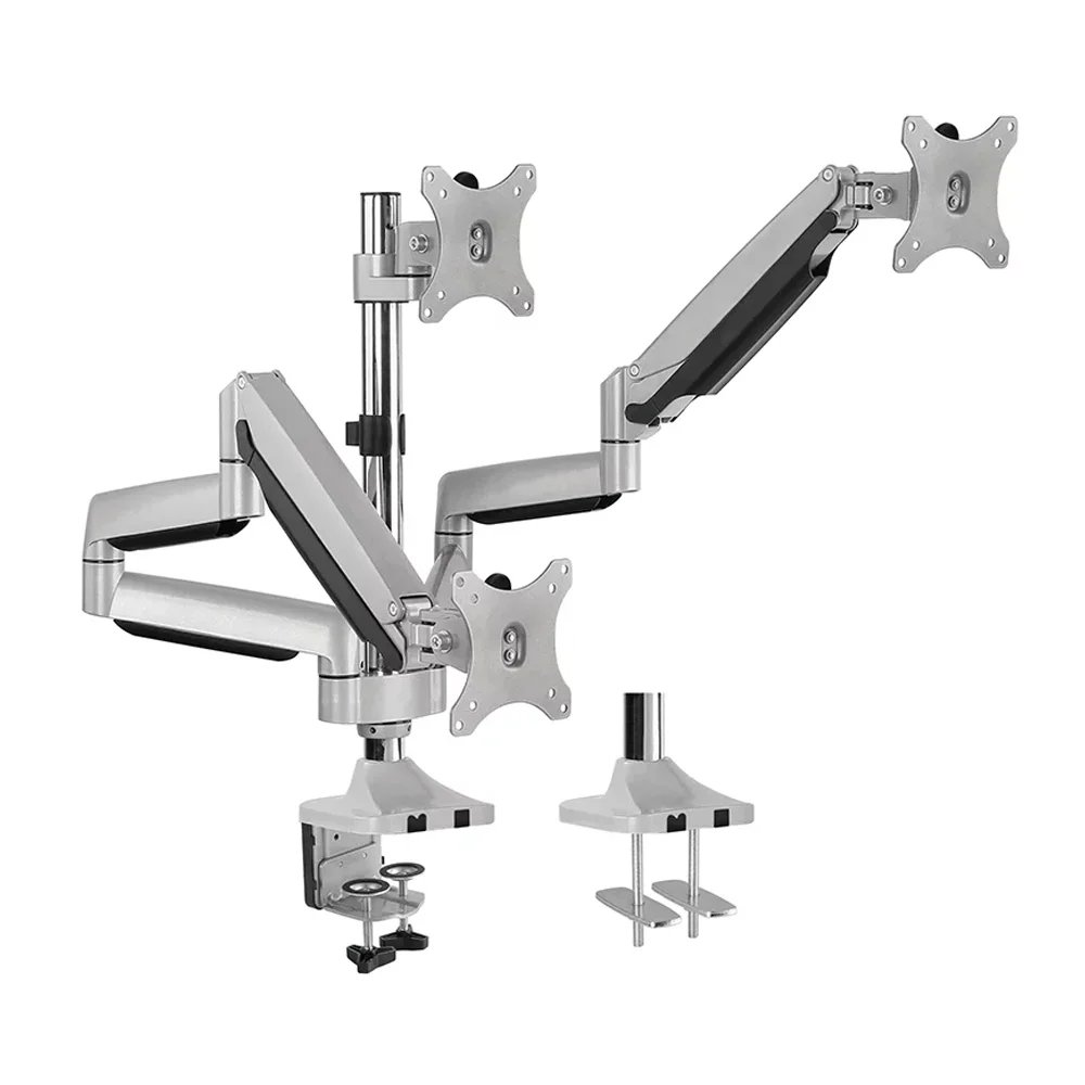 Triple Monitors Pole-Mounted Gas Spring Assisted Monitor Arm